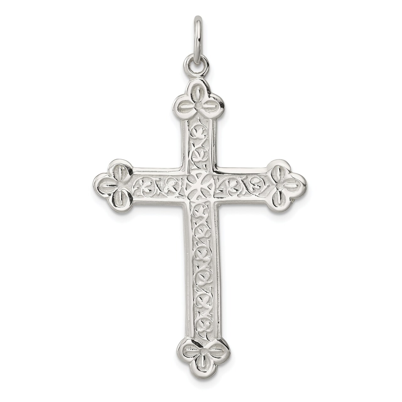 Sterling Silver Budded Cross Charm Religious Jewelry 53mm x 32mm